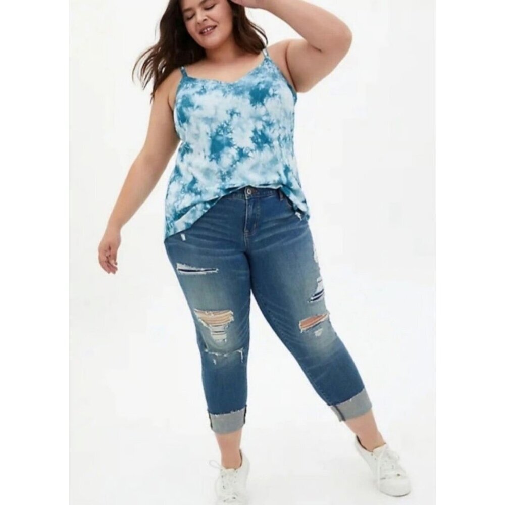 Torrid Teal Ava Blue Tie-Dye Soft Stretch Challis Cami Sleeveless Top Sz 1 (1X)